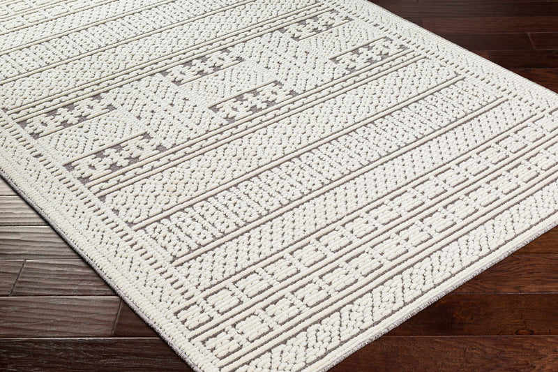 Machine Woven Carved Pattern Ivory and Dusty Mauve Premium Look Machine Washable Rug