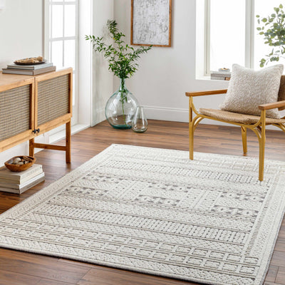 Machine Woven Carved Pattern Ivory and Dusty Mauve Premium Look Machine Washable Rug - The Rug Decor