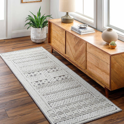 Machine Woven Carved Pattern Ivory and Dusty Mauve Premium Look Machine Washable Rug - The Rug Decor