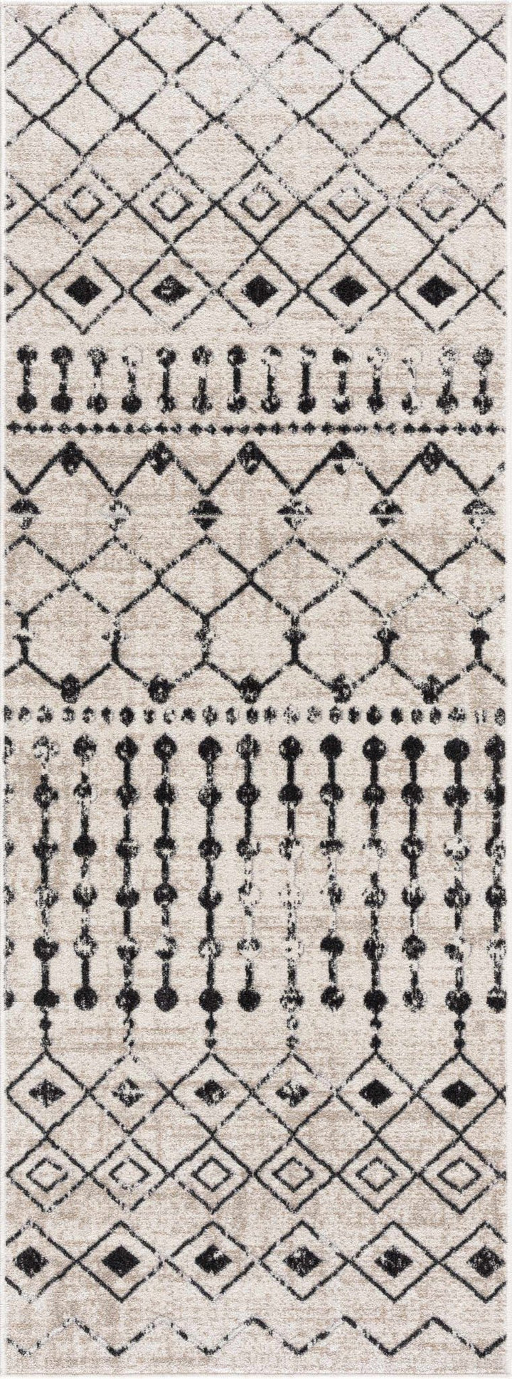 Machine Woven Light Peach and Black Moroccan Pattern Machine Washable Turkish Rug - The Rug Decor
