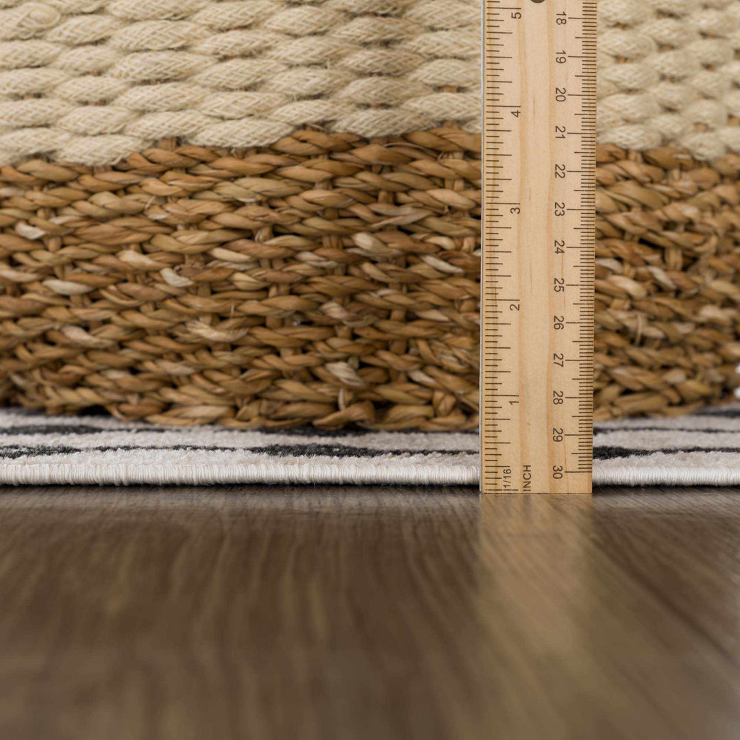 Machine Woven Light Peach and Black Moroccan Pattern Machine Washable Turkish Rug - The Rug Decor