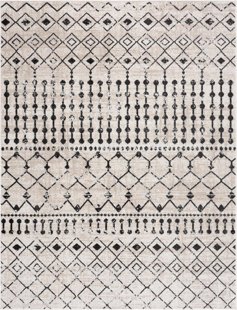 Machine Woven Light Peach and Black Moroccan Pattern Machine Washable Turkish Rug - The Rug Decor