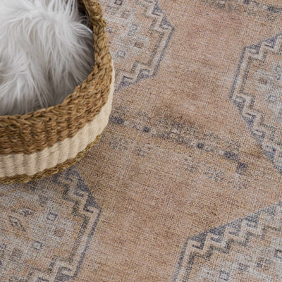 Machine Woven Peach, Silver, Blue and Brown Traditional Machine washable Turkish Rug - The Rug Decor