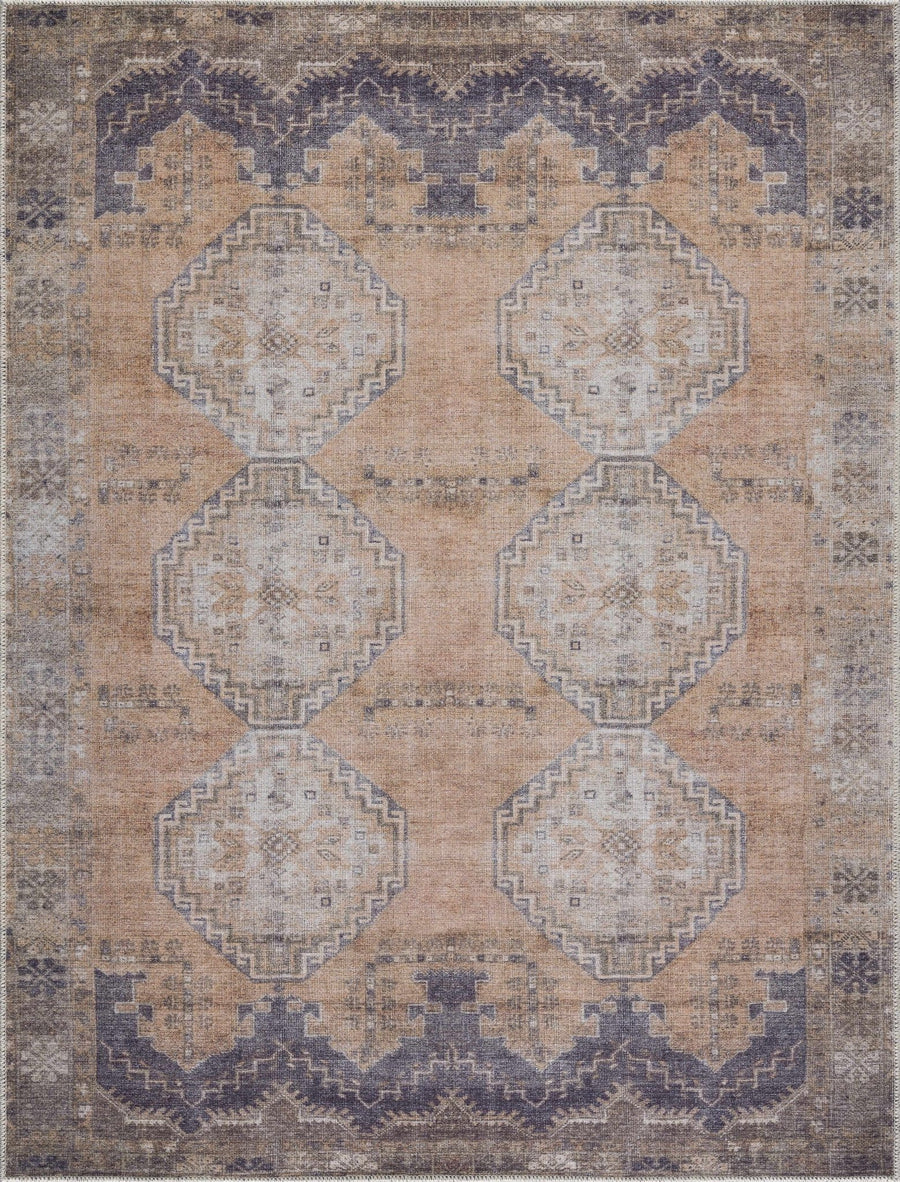 Machine Woven Peach, Silver, Blue and Brown Traditional Machine washable Turkish Rug - The Rug Decor