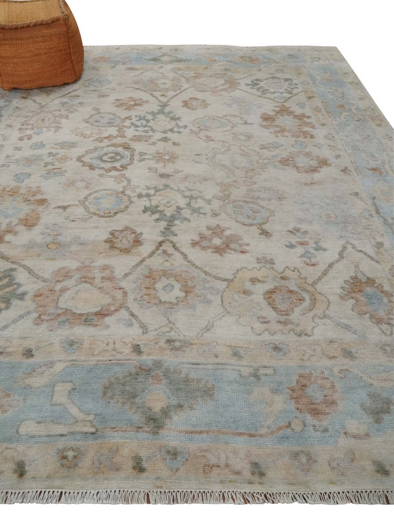 Made to Order Hand Knotted Ivory, Silver and Brown Traditional Antique Style Wool Area Rug - The Rug Decor