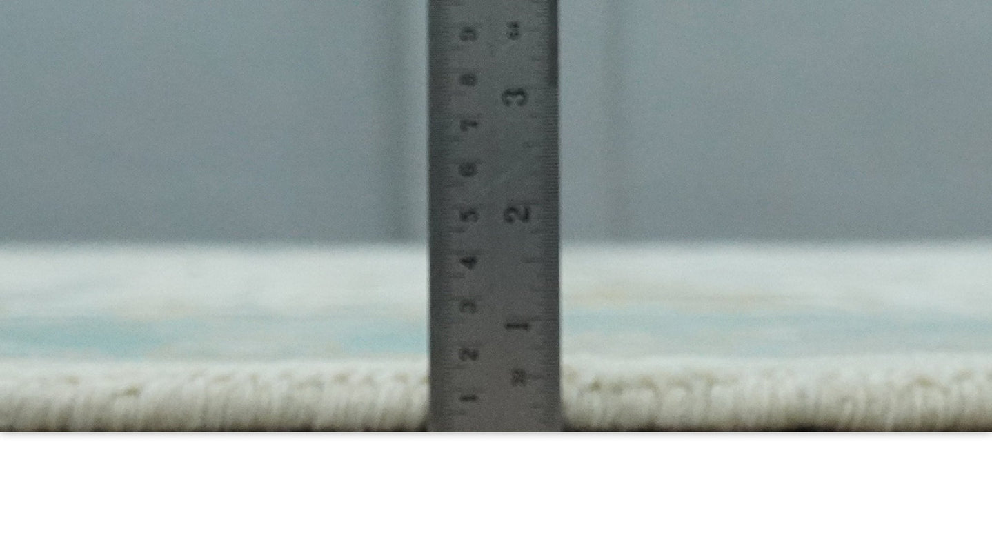 Made to Order Hand Knotted Oriental Oushak Ivory, Aqua and Beige Wool Area Rug - The Rug Decor