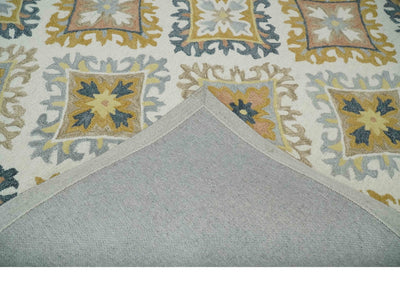 Made to Order Hand Tufted Ivory, Gold, Charcoal and Peach Traditional Style Rug - The Rug Decor