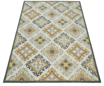 Made to Order Hand Tufted Ivory, Gold, Charcoal and Peach Traditional Style Rug - The Rug Decor