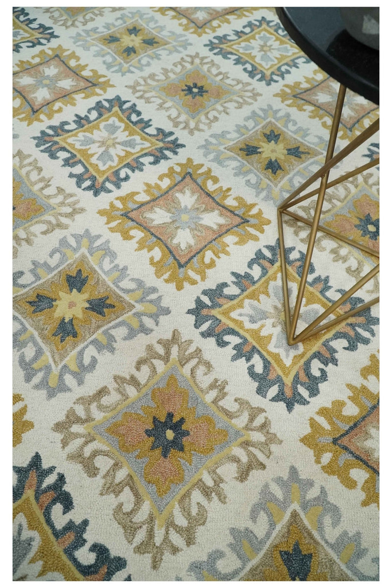 Made to Order Hand Tufted Ivory, Gold, Charcoal and Peach Traditional Style Rug - The Rug Decor