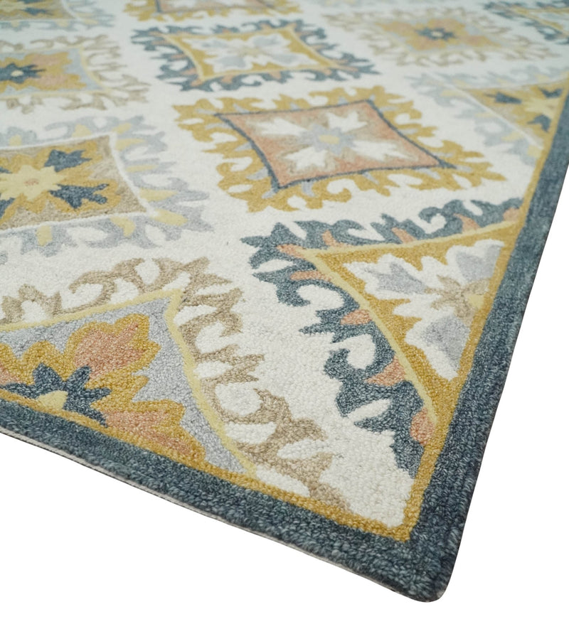Made to Order Hand Tufted Ivory, Gold, Charcoal and Peach Traditional Style Rug - The Rug Decor