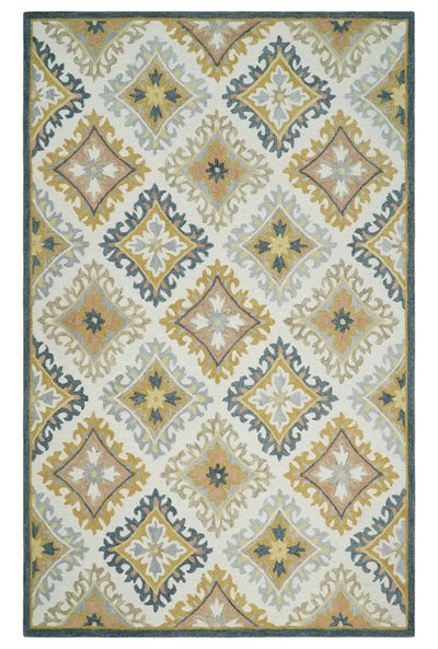 Made to Order Hand Tufted Ivory, Gold, Charcoal and Peach Traditional Style Rug - The Rug Decor