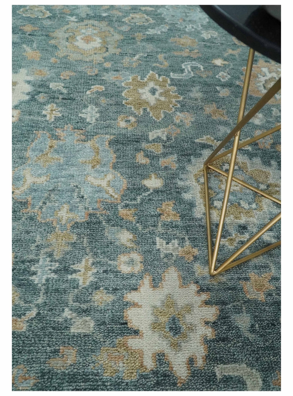 Made to Order Teal, Olive and Silver Antique Style Hand knotted Oushak wool Area Rug - The Rug Decor