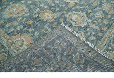 Made to Order Teal, Olive and Silver Antique Style Hand knotted Oushak wool Area Rug - The Rug Decor