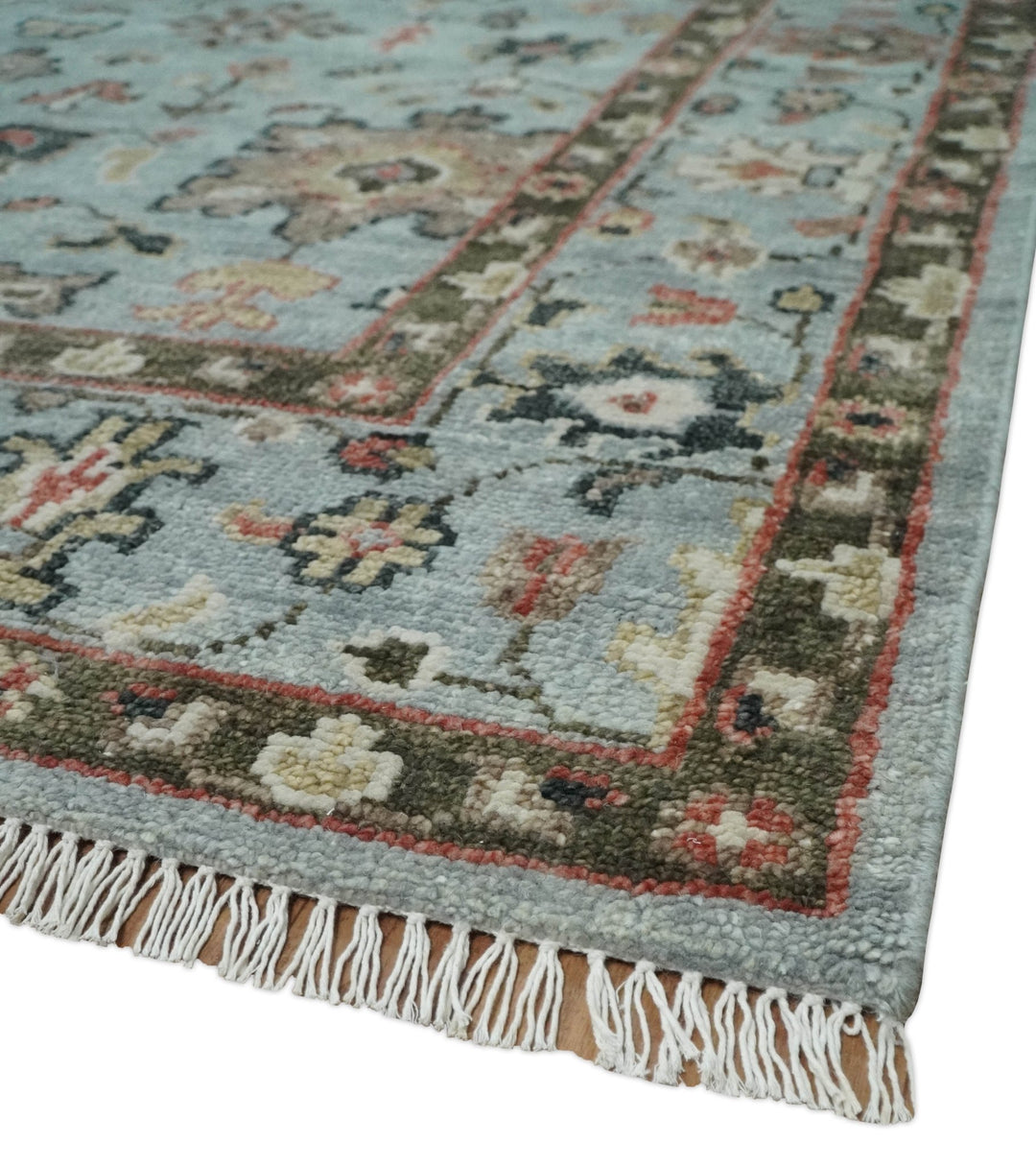 Made to Order Wool Traditional Silver and Olive Hand knotted Oushak Area Rug - The Rug Decor