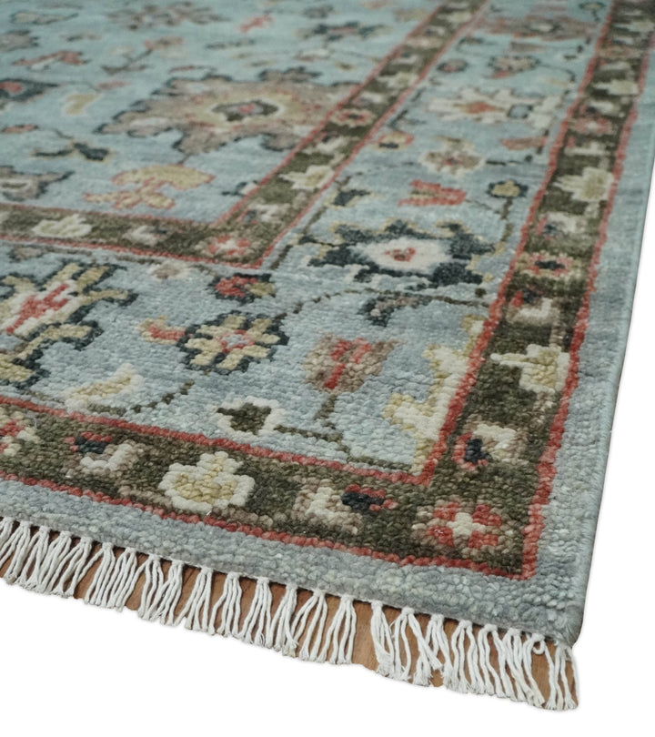 Made to Order Wool Traditional Silver and Olive Hand knotted Oushak Area Rug - The Rug Decor