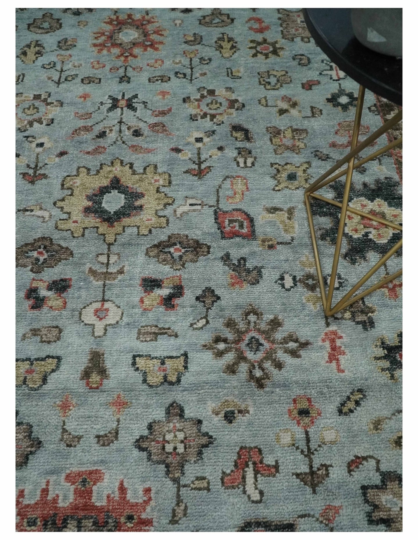 Made to Order Wool Traditional Silver and Olive Hand knotted Oushak Area Rug - The Rug Decor