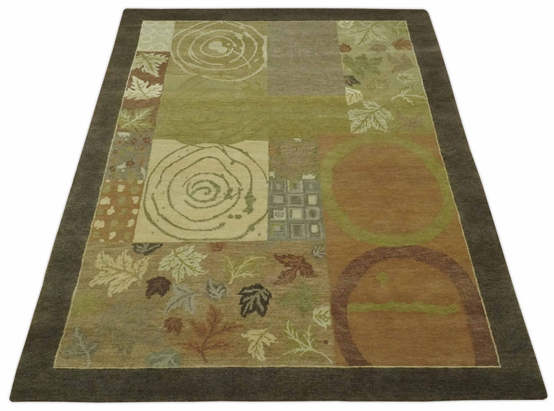 Mainstays Traditional Leaf Block Print Olive, Beige, Rust and Brown 6x8 Indoor wool Area Rug - The Rug Decor