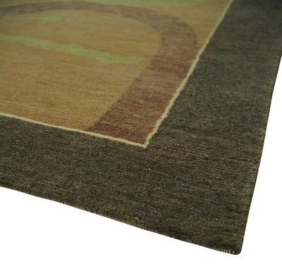 Mainstays Traditional Leaf Block Print Olive, Beige, Rust and Brown 6x8 Indoor wool Area Rug - The Rug Decor