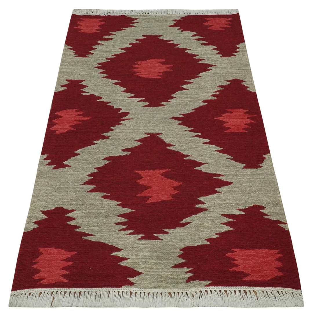 Maroon Rug Patterns Maroon, Beige and Rust 3x5 Ikat Pattern Hand Woven Soumak Wool Rug ...