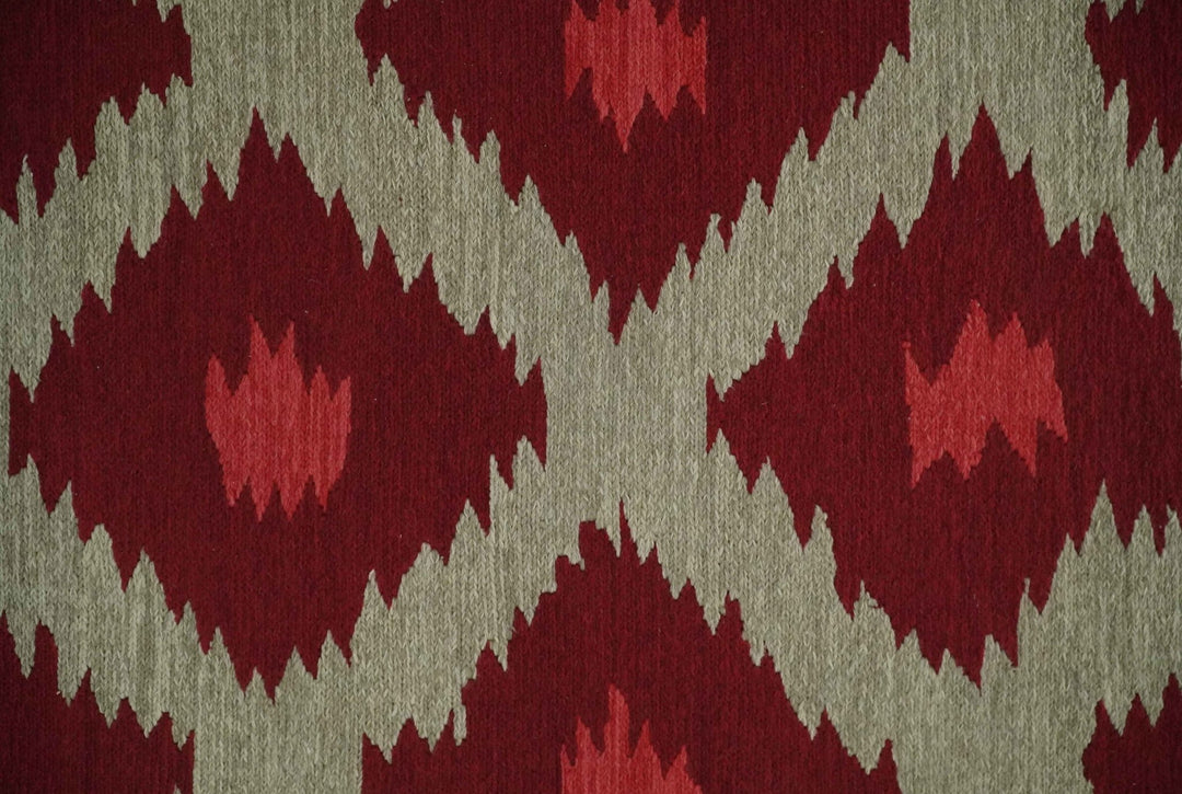 Maroon Pattern Rug Maroon, Beige and Rust 3x5 Ikat Pattern Hand Woven Soumak Wool Rug ...