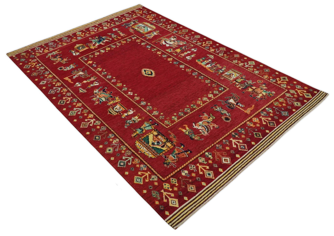 Maroon Indian Wedding, Hand Spun Wool Hand Knotted Southwestern Gabbeh Rug | KNT20 - The Rug Decor