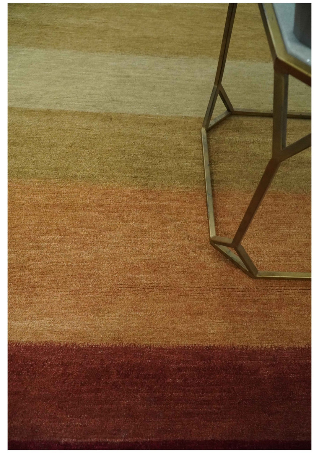 Maroon, Rust, Gold, Olive and Ivory Modern Stripes 5.6x6.6 Hand loom wool area Rug - The Rug Decor