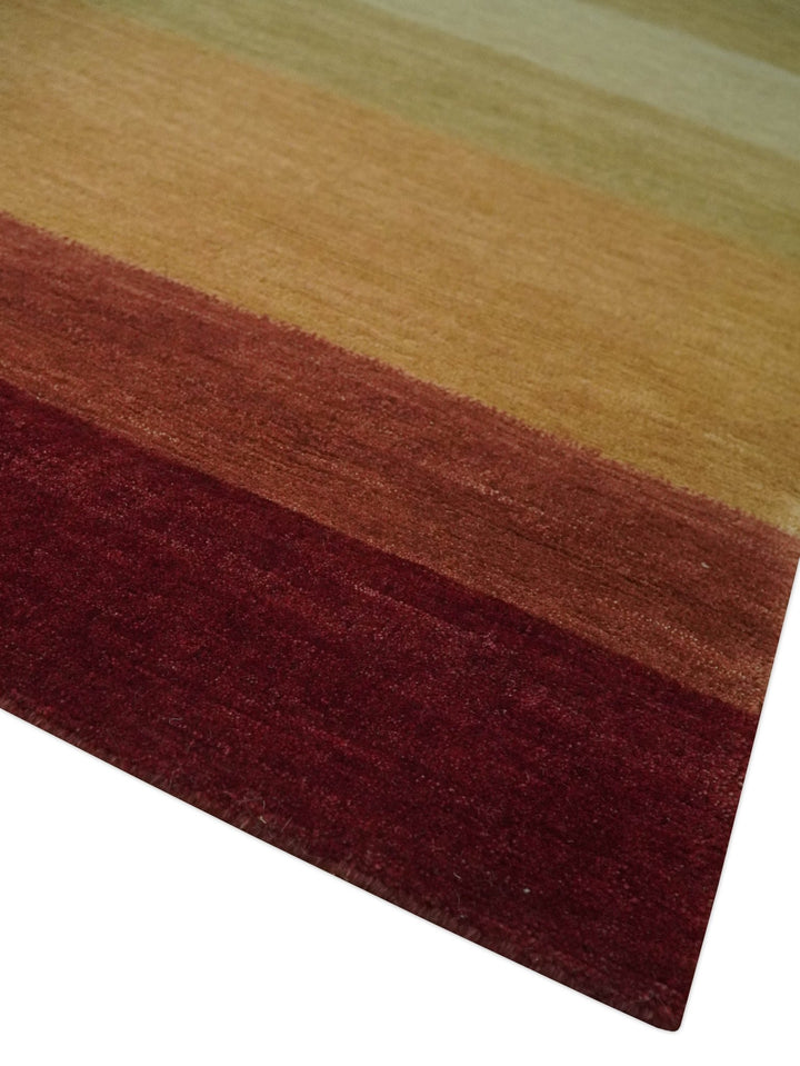 Maroon, Rust, Gold, Olive and Ivory Modern Stripes 5.6x6.6 Hand loom wool area Rug - The Rug Decor