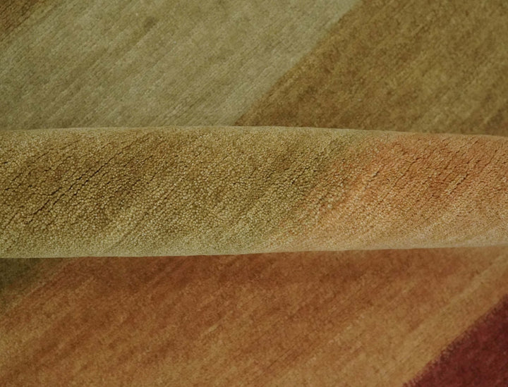 Maroon, Rust, Gold, Olive and Ivory Modern Stripes 5.6x6.6 Hand loom wool area Rug - The Rug Decor