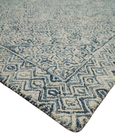 Mid Century Modern Hand Tufted 2x3, 3x5, 5x8, 6x9, 8x10 and 9x12 Woolen Beige and Blue Area Rug | MIR1 - The Rug Decor