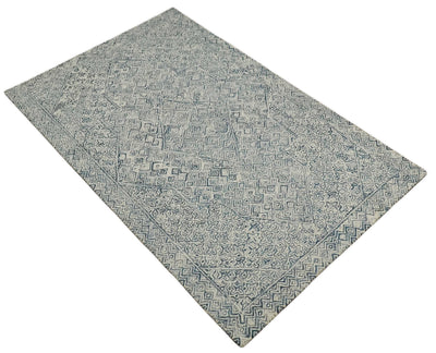 Mid Century Modern Hand Tufted 2x3, 3x5, 5x8, 6x9, 8x10 and 9x12 Woolen Beige and Blue Area Rug | MIR1 - The Rug Decor