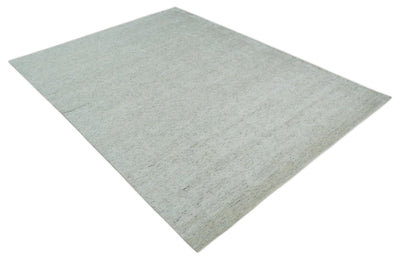 Minimalist Fine Hand Knotted Ivory and Silver 9x12 Rug Made with Fine Wool, Solid Rug | AC37912 - The Rug Decor