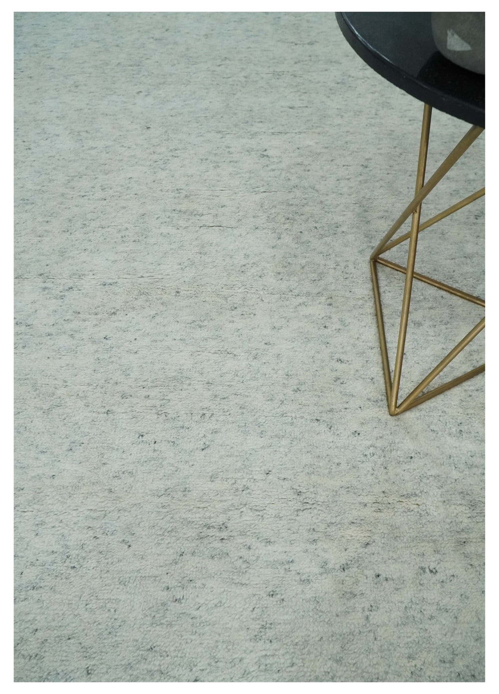 Minimalist Fine Hand Knotted Ivory and Silver 9x12 Rug Made with Fine Wool, Solid Rug | AC37912 - The Rug Decor