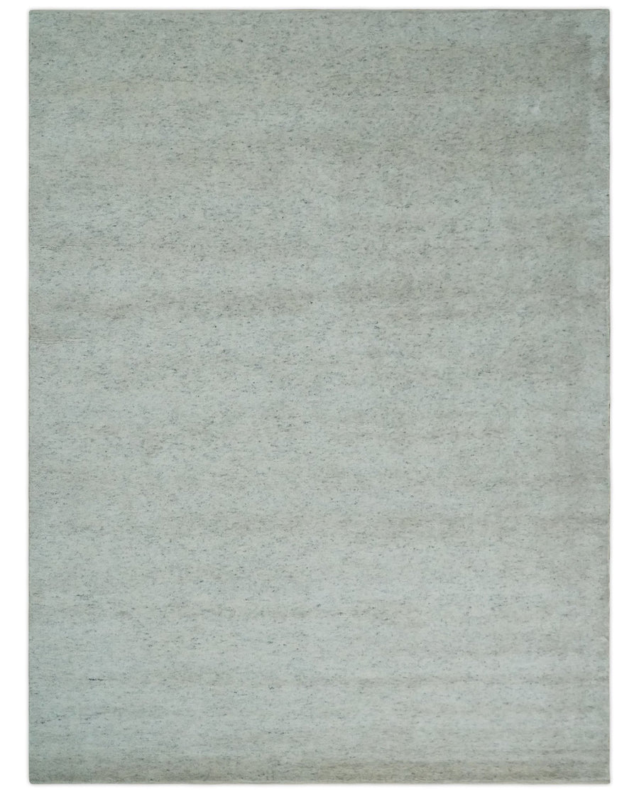 Minimalist Fine Hand Knotted Ivory and Silver 9x12 Rug Made with Fine Wool, Solid Rug | AC37912 - The Rug Decor