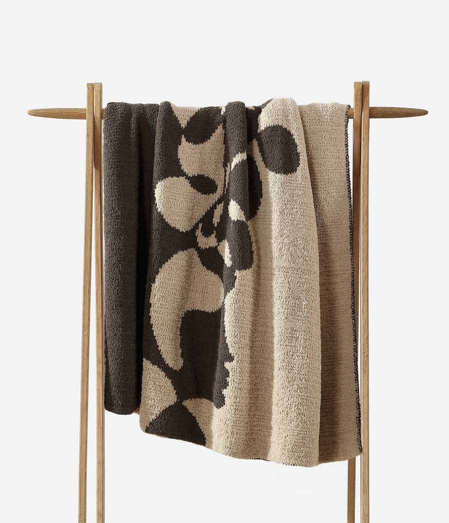 Mocha- Biscotti, Pomegranate- Rose, Black- White Face Print Throw - The Rug Decor