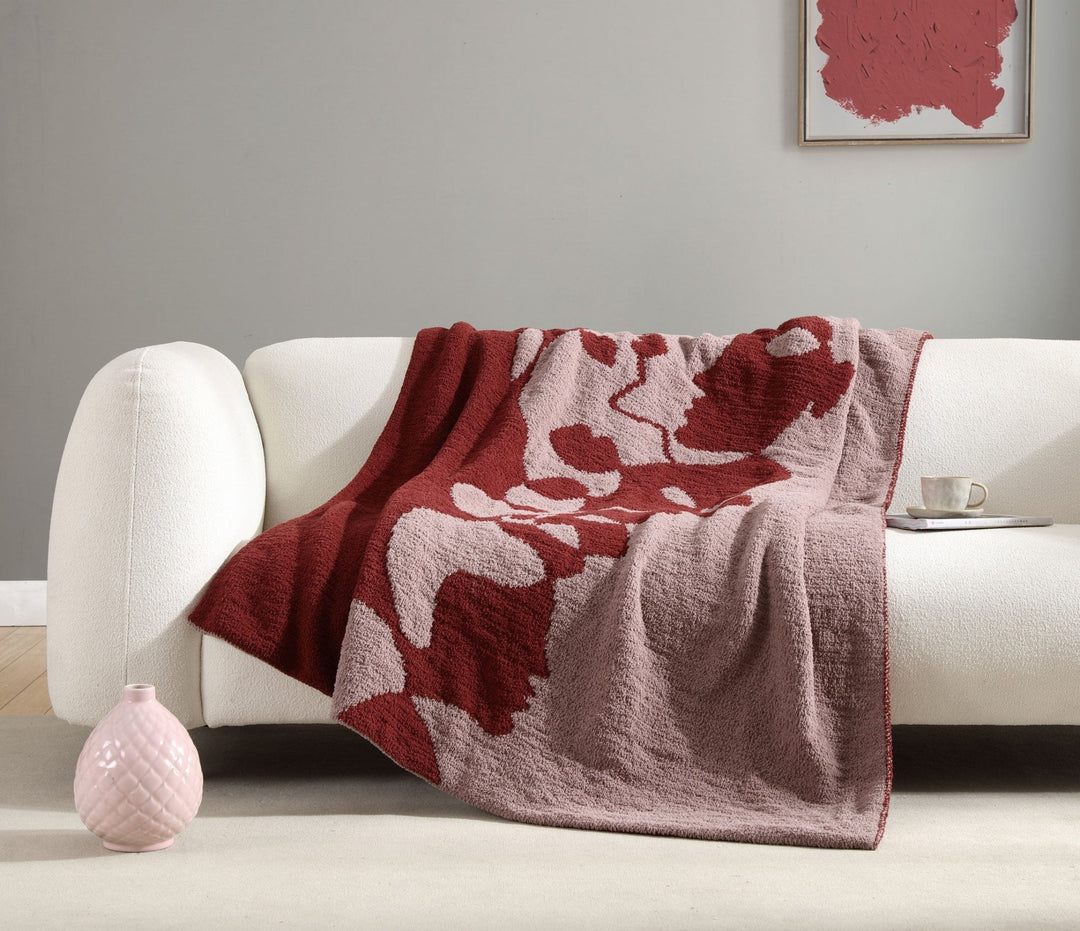 Mocha- Biscotti, Pomegranate- Rose, Black- White Face Print Throw - The Rug Decor