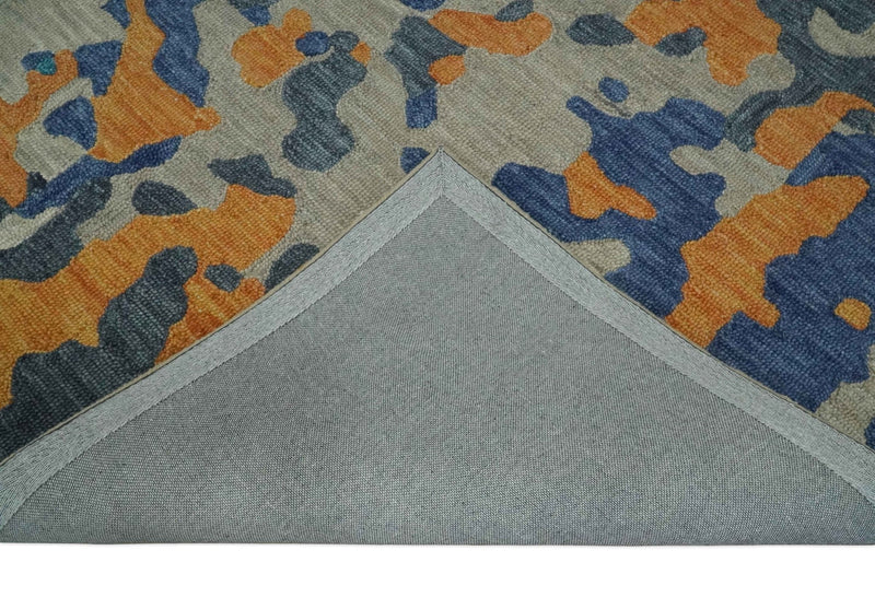 Modern 5x8 Ivory, Orange, Blue and Teal Abstract Hand Tufted Wool Area Rug - The Rug Decor