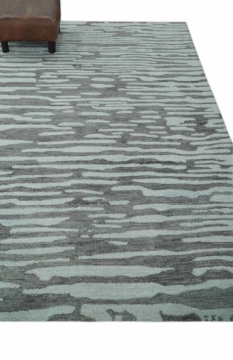 Modern 5x8 Silver and Charcoal Abstract Hand Tufted Wool Area Rug - The Rug Decor