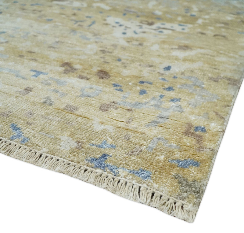 Modern 6x9 Beige, Ivory, Silver and Blue Abstract Hand Knotted Bamboo Silk Area Rug - The Rug Decor