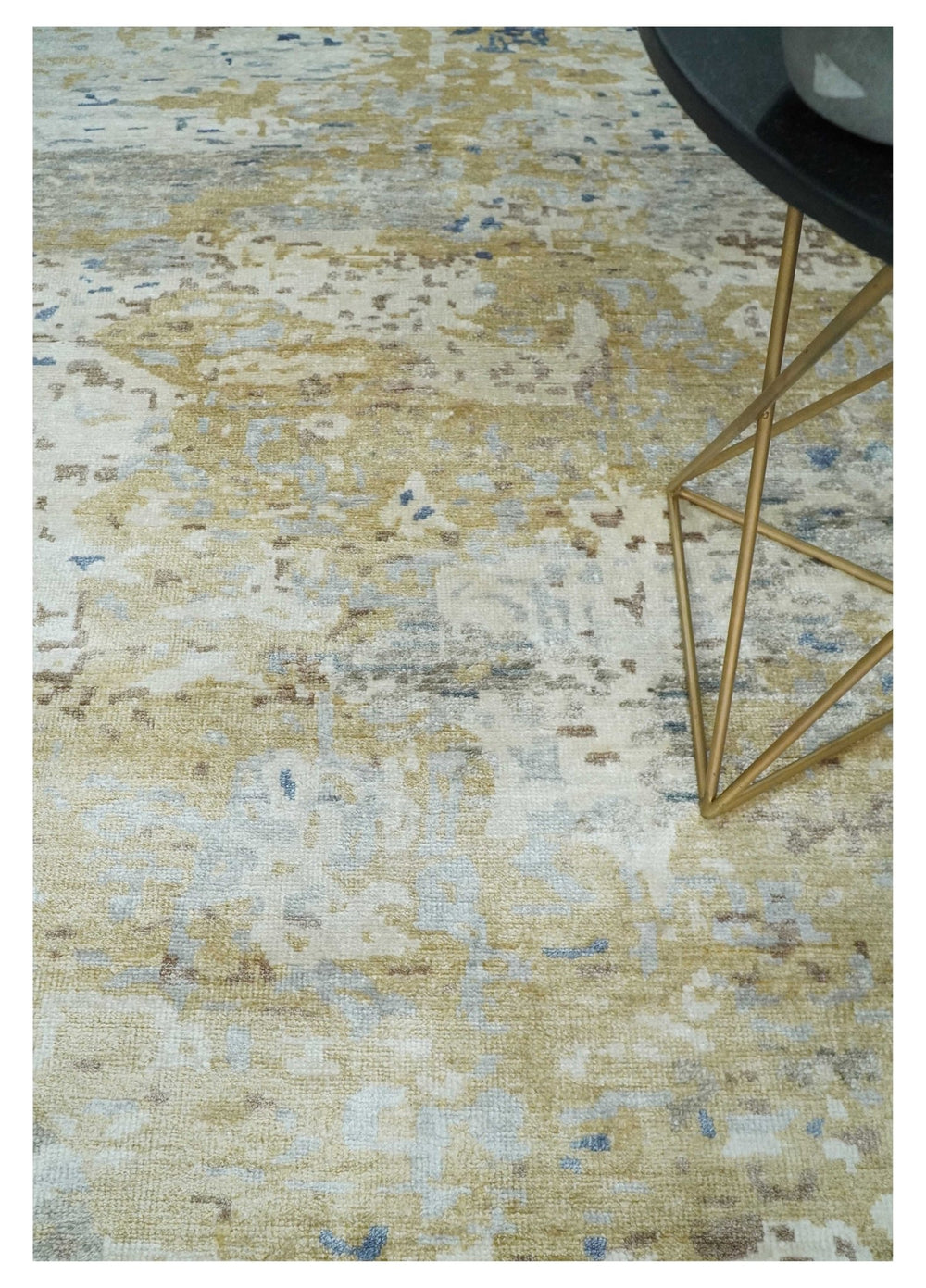 Modern 6x9 Beige, Ivory, Silver and Blue Abstract Hand Knotted Bamboo Silk Area Rug - The Rug Decor