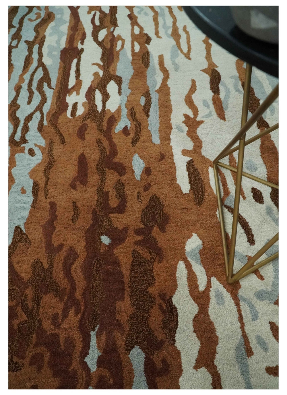 Modern 6x9 Gray, Ivory and Brown Abstract Hand Tufted Wool Area Rug - The Rug Decor