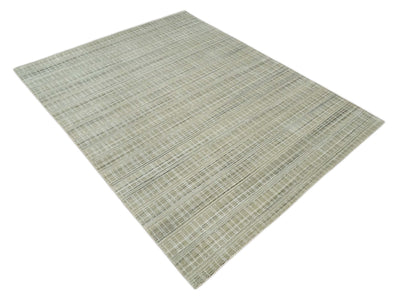 Modern 8x10 Hand Made striped Camel, White and Brown Scandinavian Blended Wool Flatwoven Area Rug | KE33 - The Rug Decor