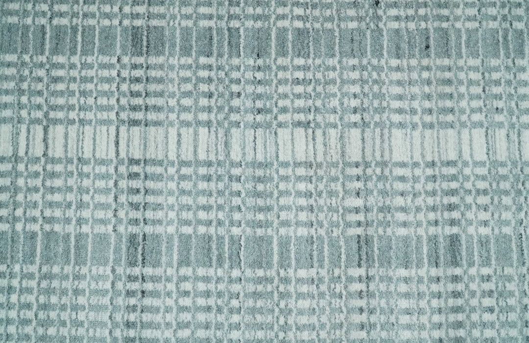 Modern 8x10 Hand Made striped Ivory and Gray Scandinavian Blended Wool Flatwoven Area Rug | KE36 - The Rug Decor