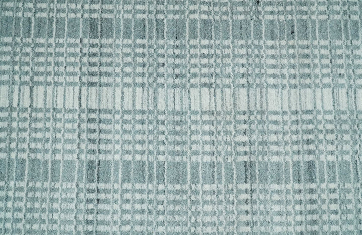 Modern 8x10 Hand Made striped Ivory and Gray Scandinavian Blended Wool Flatwoven Area Rug | KE36 - The Rug Decor