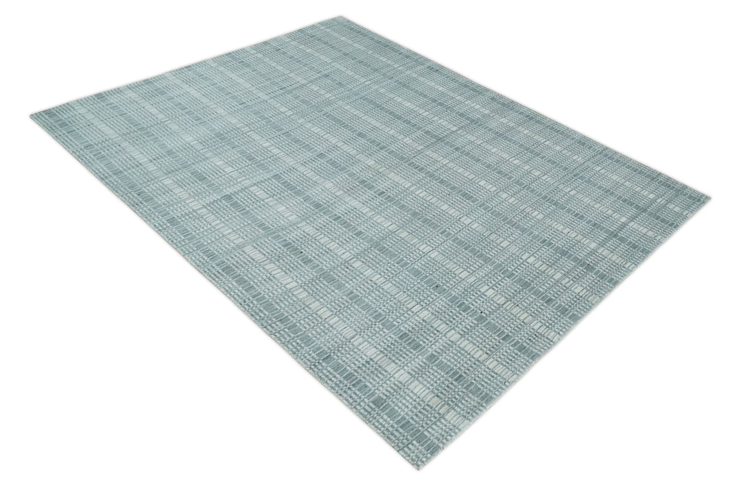 Modern 8x10 Hand Made striped Ivory and Gray Scandinavian Blended Wool Flatwoven Area Rug | KE36 - The Rug Decor