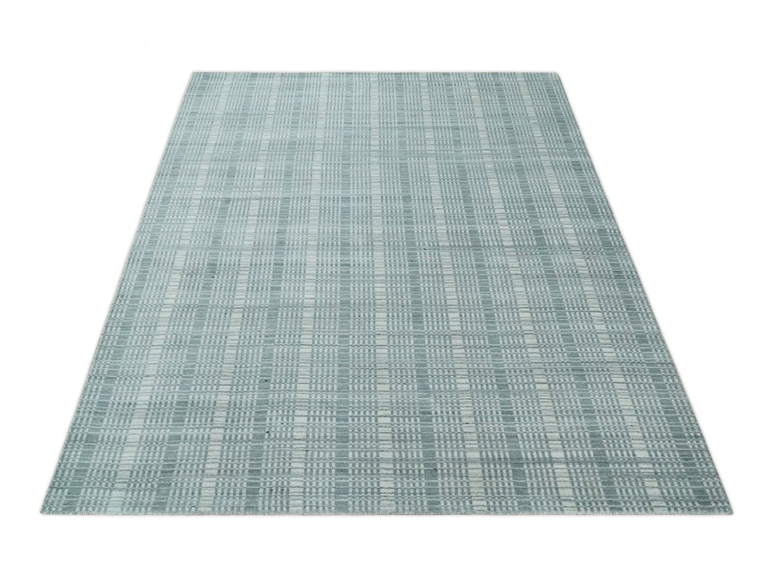 Modern 8x10 Hand Made striped Ivory and Gray Scandinavian Blended Wool Flatwoven Area Rug | KE36 - The Rug Decor