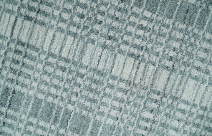 Modern 8x10 Hand Made striped Ivory and Gray Scandinavian Blended Wool Flatwoven Area Rug | KE36 - The Rug Decor