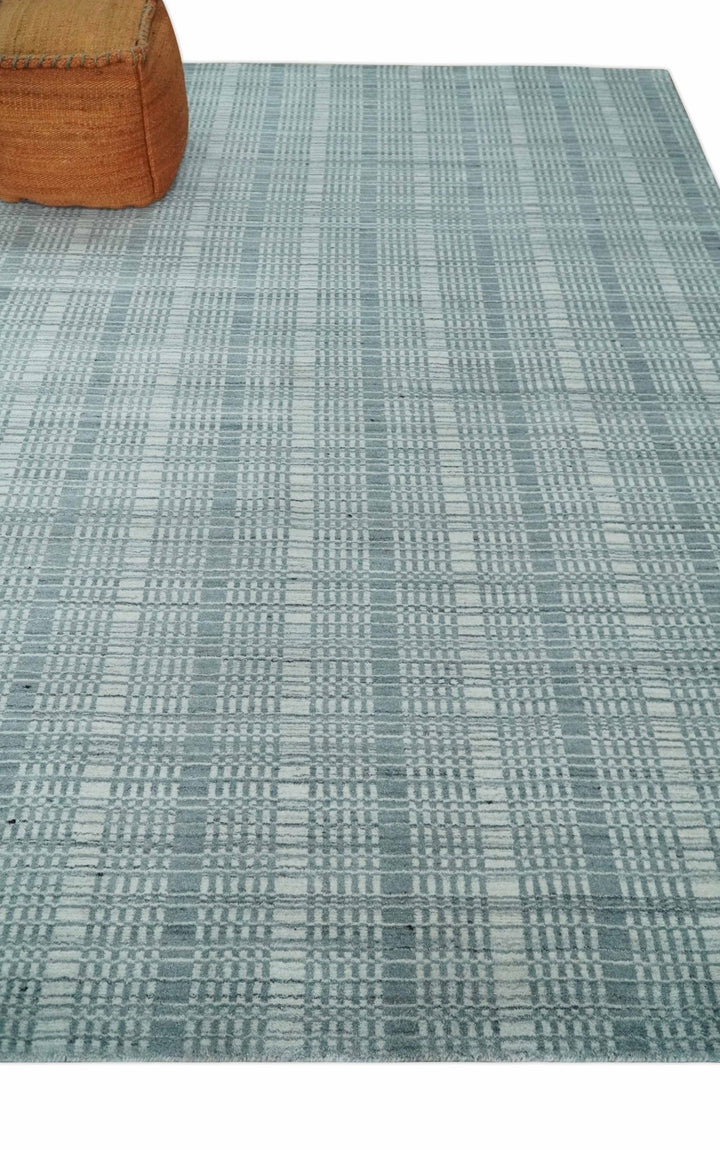 Modern 8x10 Hand Made striped Ivory and Gray Scandinavian Blended Wool Flatwoven Area Rug | KE36 - The Rug Decor