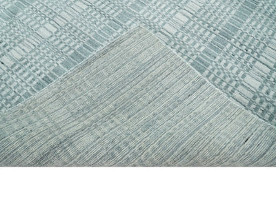 Modern 8x10 Hand Made striped Ivory and Gray Scandinavian Blended Wool Flatwoven Area Rug | KE36 - The Rug Decor