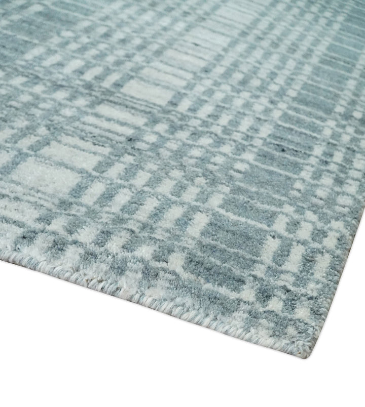 Modern 8x10 Hand Made striped Ivory and Gray Scandinavian Blended Wool Flatwoven Area Rug | KE36 - The Rug Decor