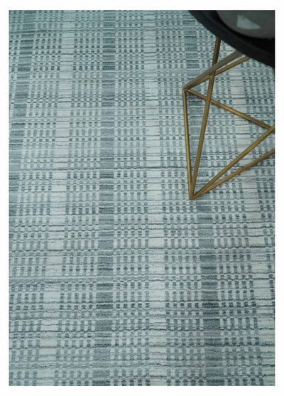 Modern 8x10 Hand Made striped Ivory, silver and Gray Scandinavian Blended Wool Flatwoven Area Rug | KE2 - The Rug Decor